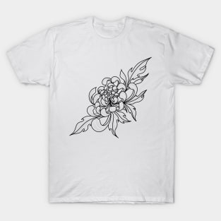 Peony Flower Black Line Art T-Shirt